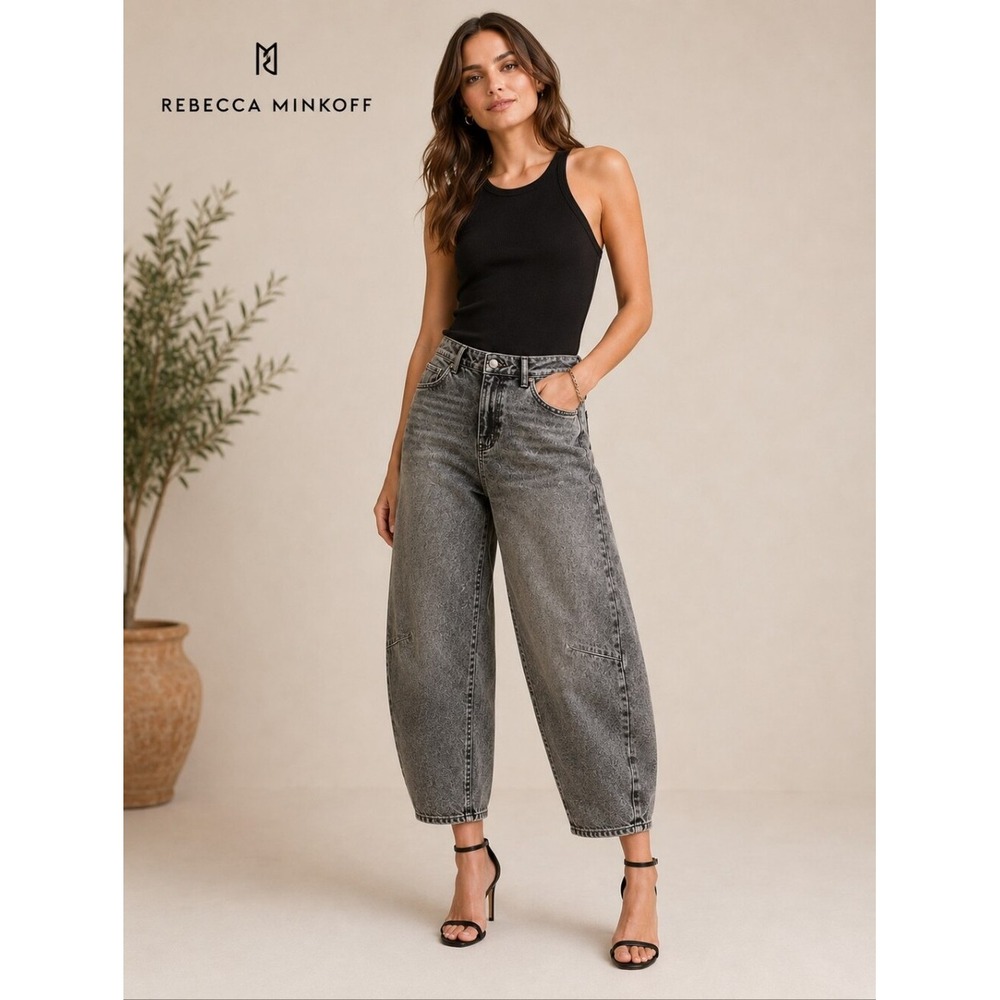 Rebecca Minkoff Womens Jeans Denim Black Acid Wash Wide Leg Size 10